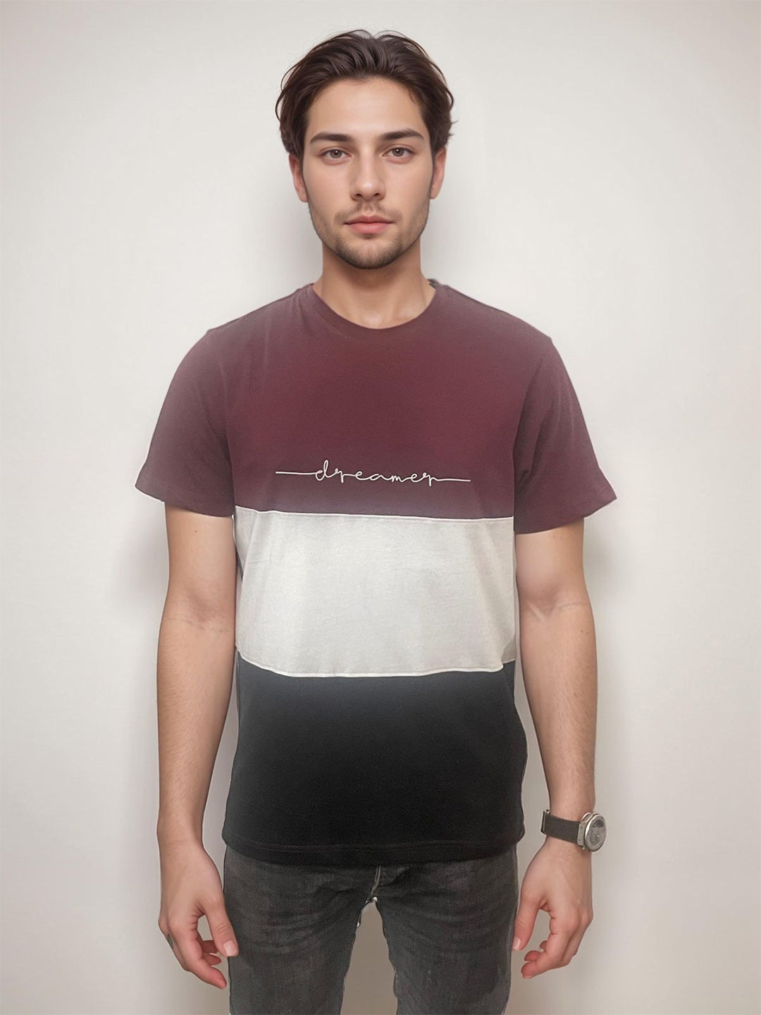 COLOR BLOCK MEN'S OUTFITS CREW NECK TEE