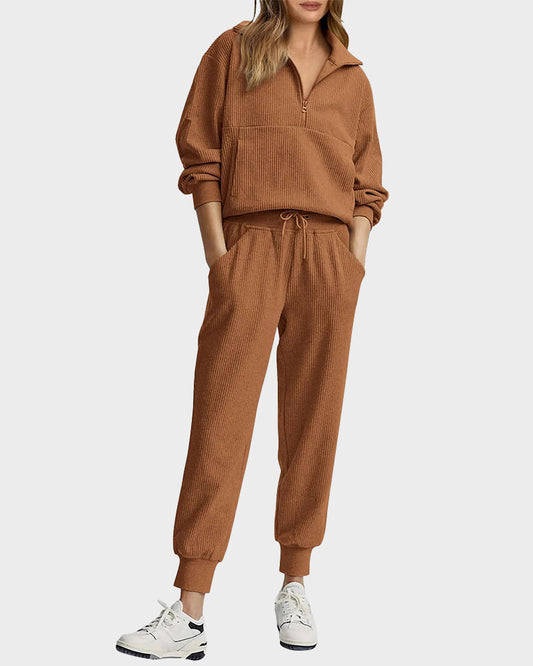 2-Piece Ribbed Sweatsuit Lounge Set