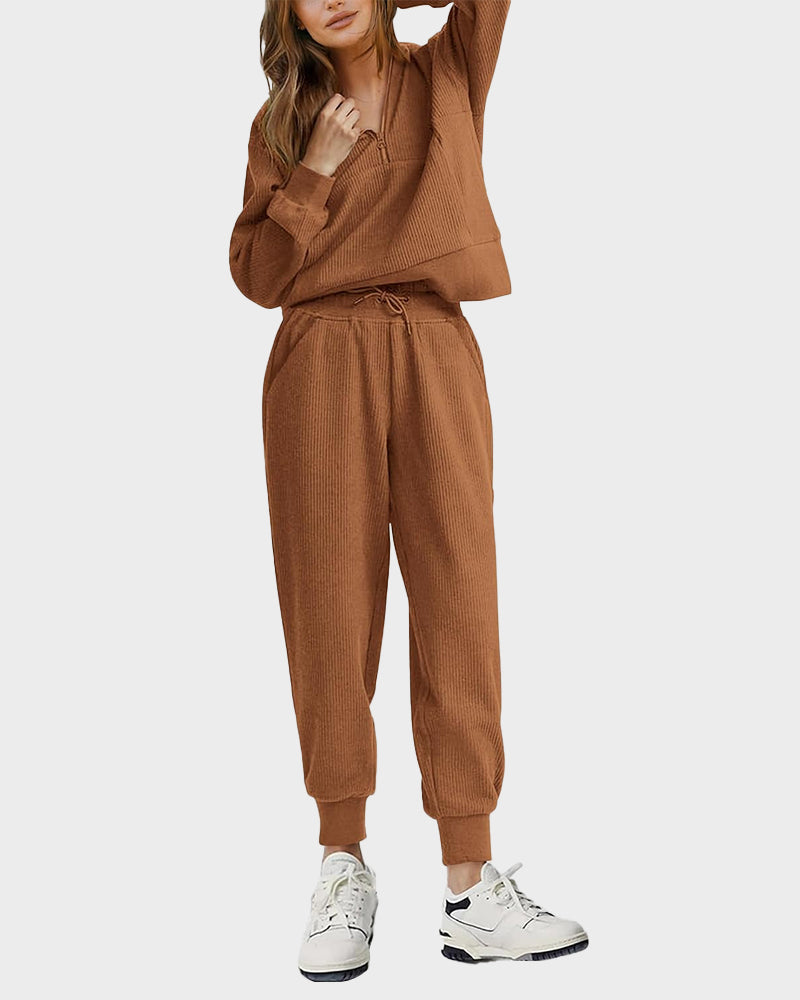 2-Piece Ribbed Sweatsuit Lounge Set