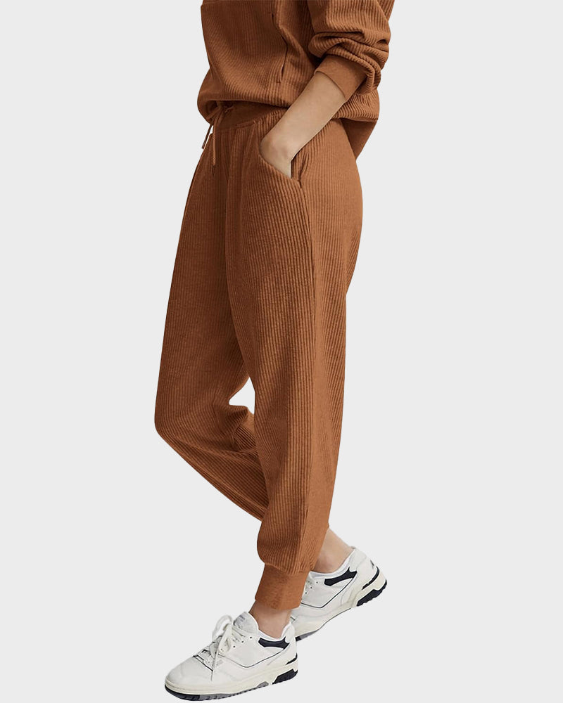 2-Piece Ribbed Sweatsuit Lounge Set