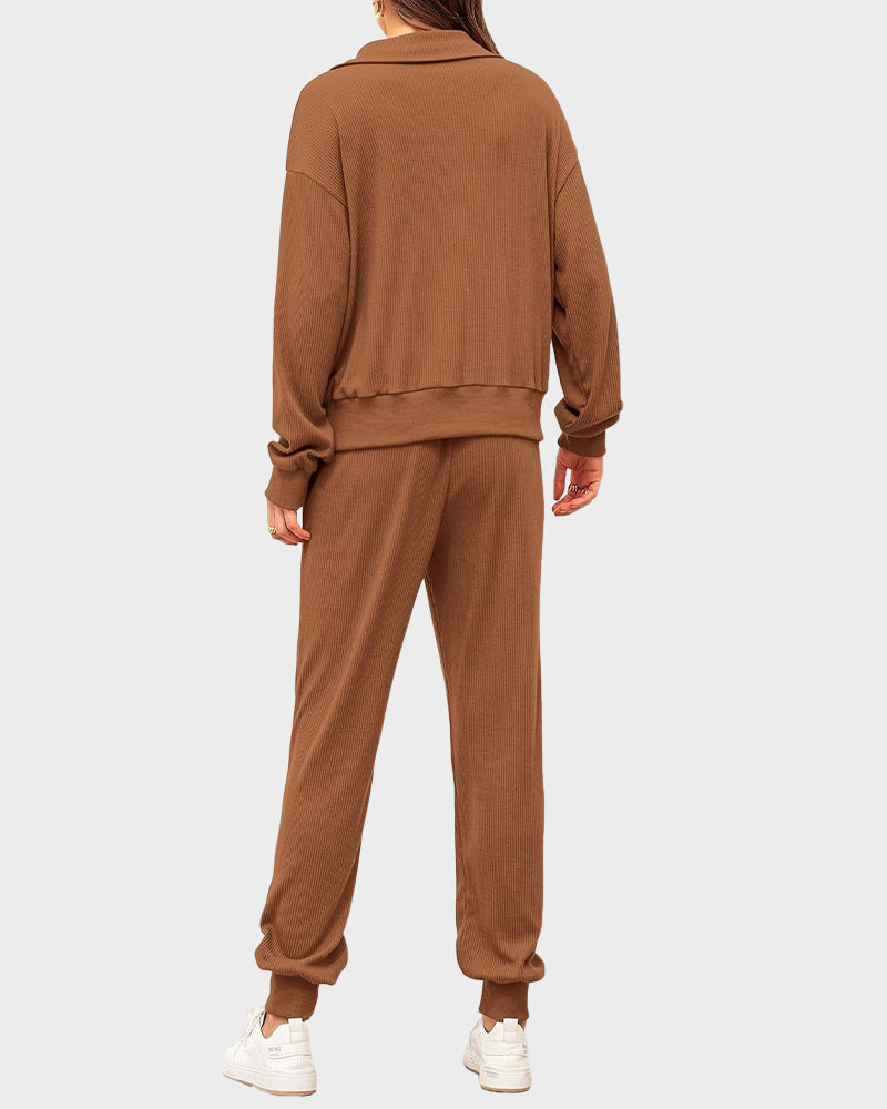 2-Piece Ribbed Sweatsuit Lounge Set