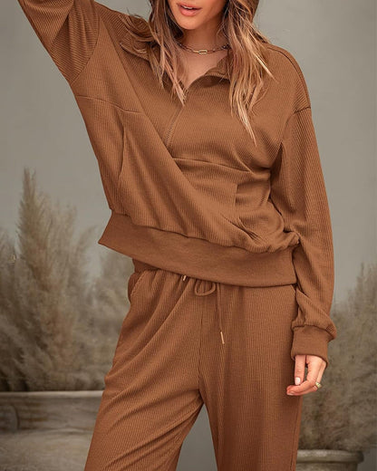 2-Piece Ribbed Sweatsuit Lounge Set