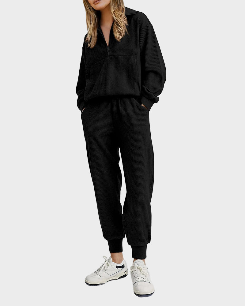 2-Piece Ribbed Sweatsuit Lounge Set