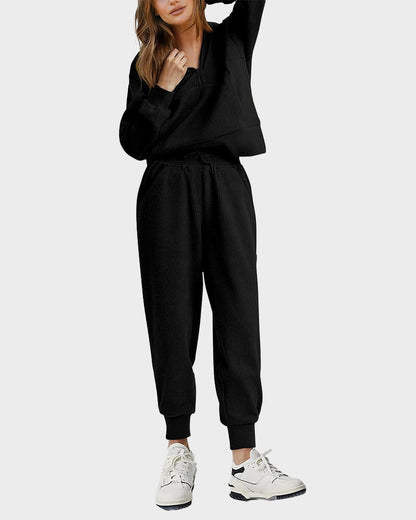 2-Piece Ribbed Sweatsuit Lounge Set