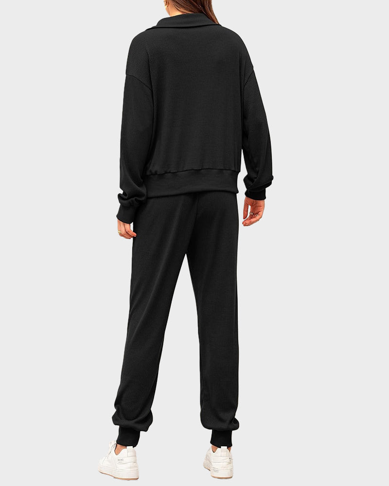 2-Piece Ribbed Sweatsuit Lounge Set