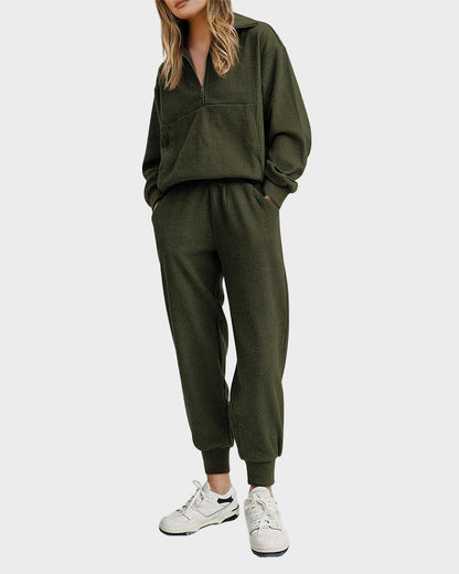 2-Piece Ribbed Sweatsuit Lounge Set