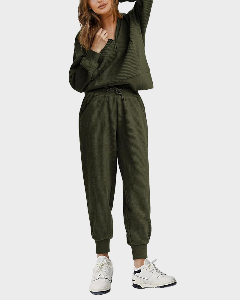 2-Piece Ribbed Sweatsuit Lounge Set