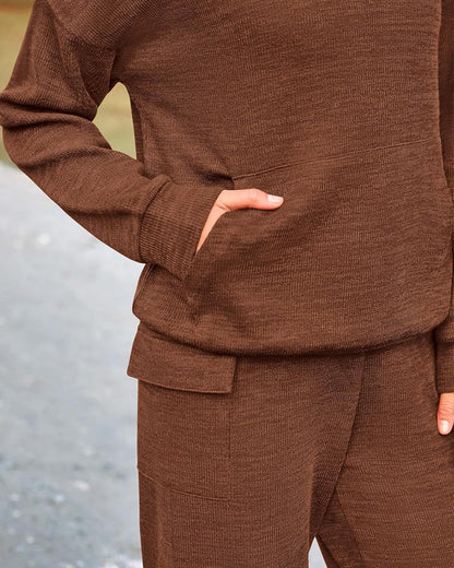 2-Piece Knit Hoodie & Wide Leg Pants Outfit