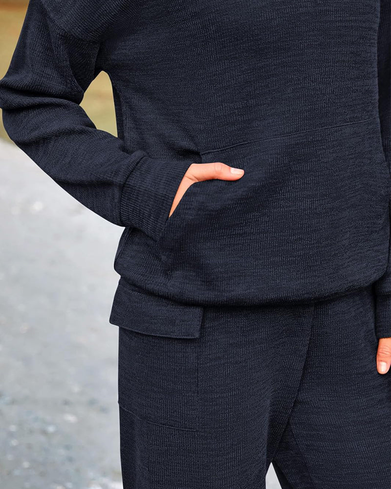 2-Piece Knit Hoodie & Wide Leg Pants Outfit