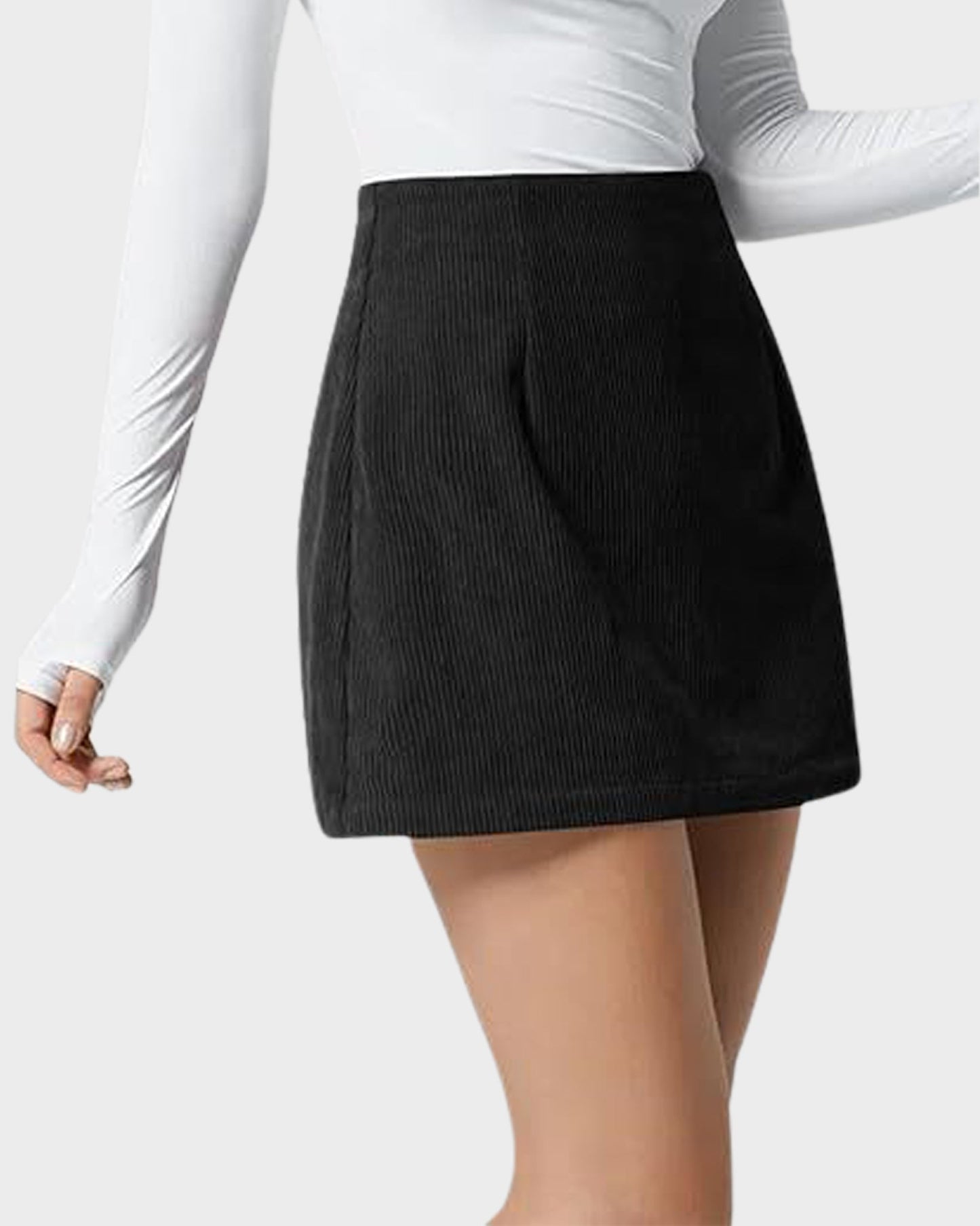 2-in-1 High Waisted Corduroy A-Line Skirt