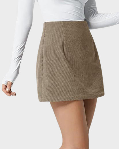2-in-1 High Waisted Corduroy A-Line Skirt