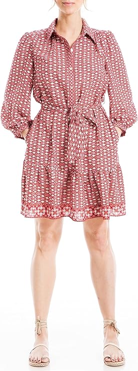 Women's Long Sleeve Collared Short Tiered Dress