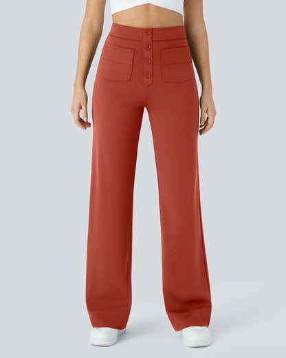 High-Waist Button Front Straight-Leg Pants