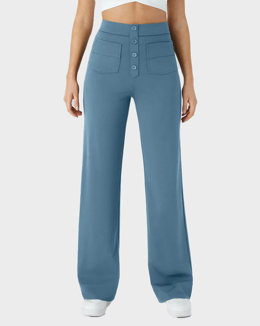 High-Waist Button Front Straight-Leg Pants