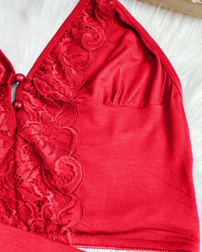 Lace Trim Satin Pajama Cami & Split Shorts Set