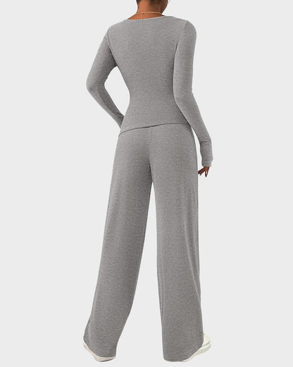 Long Sleeve Tee & Wide Leg Pants 2 Piece Lounge Set