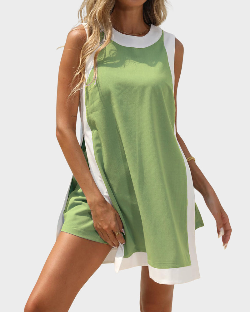 Minimalist High-Slit Colorblock Set with Shorts