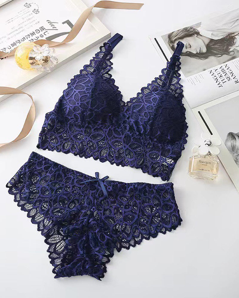 Romantic Lace Triangle Bra & Panty Lingerie Set(3 Pack)