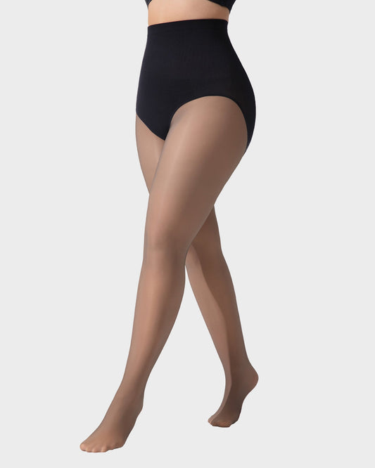 Semi-Sheer Black High-Waist Shaping Tights – Thin & Fleece-Lined