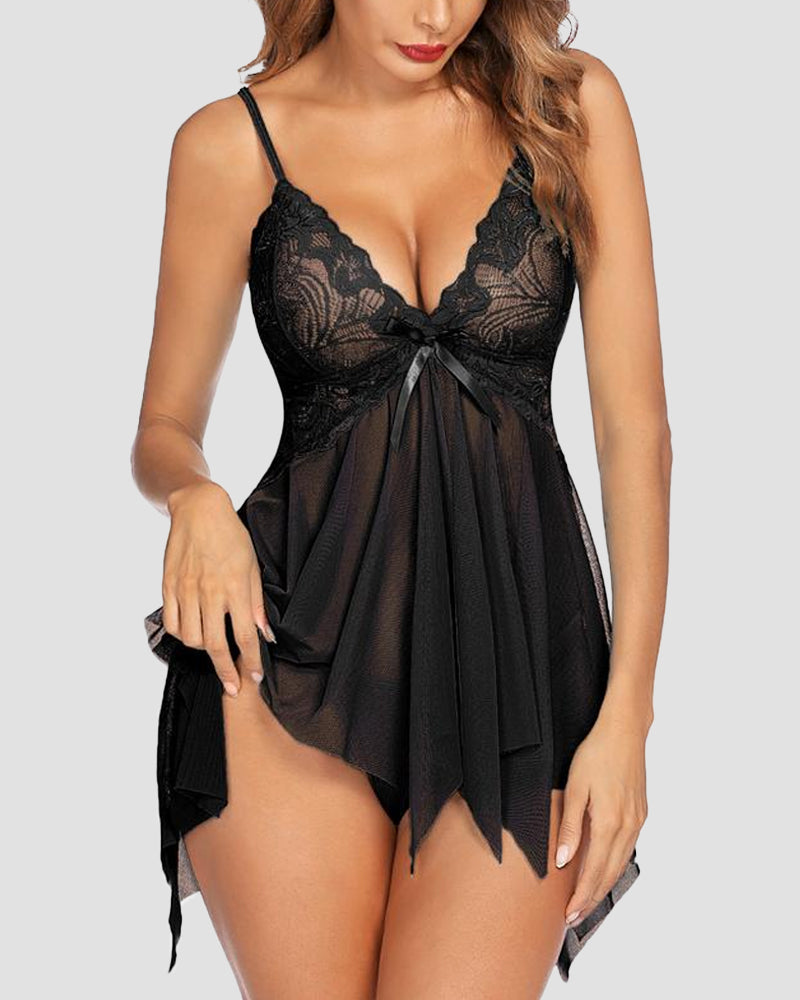 Sheer Lace Babydoll Lingerie with G-String