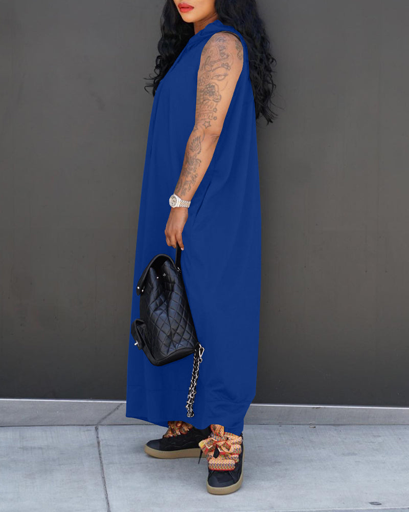 Sleeveless Hoodie Maxi Dress with Pockets