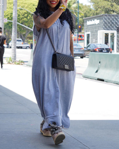 Sleeveless Hoodie Maxi Dress with Pockets