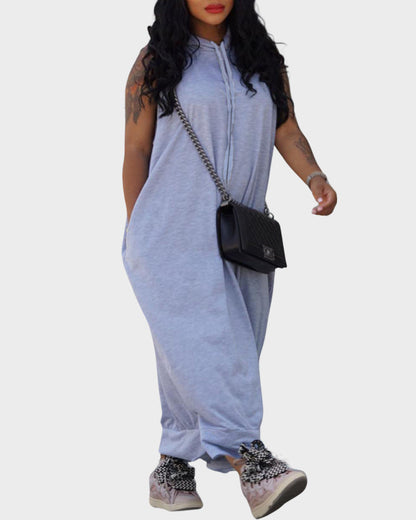 Sleeveless Hoodie Maxi Dress with Pockets
