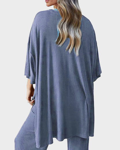 Split Hem Wide Leg Pants 2-Piece Casual Set