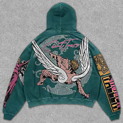 Vintage Angel Print Hoodie